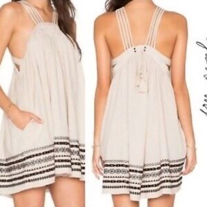 Free People Batiste Kashmir Embroidered Biscotti Tent Mini Dress